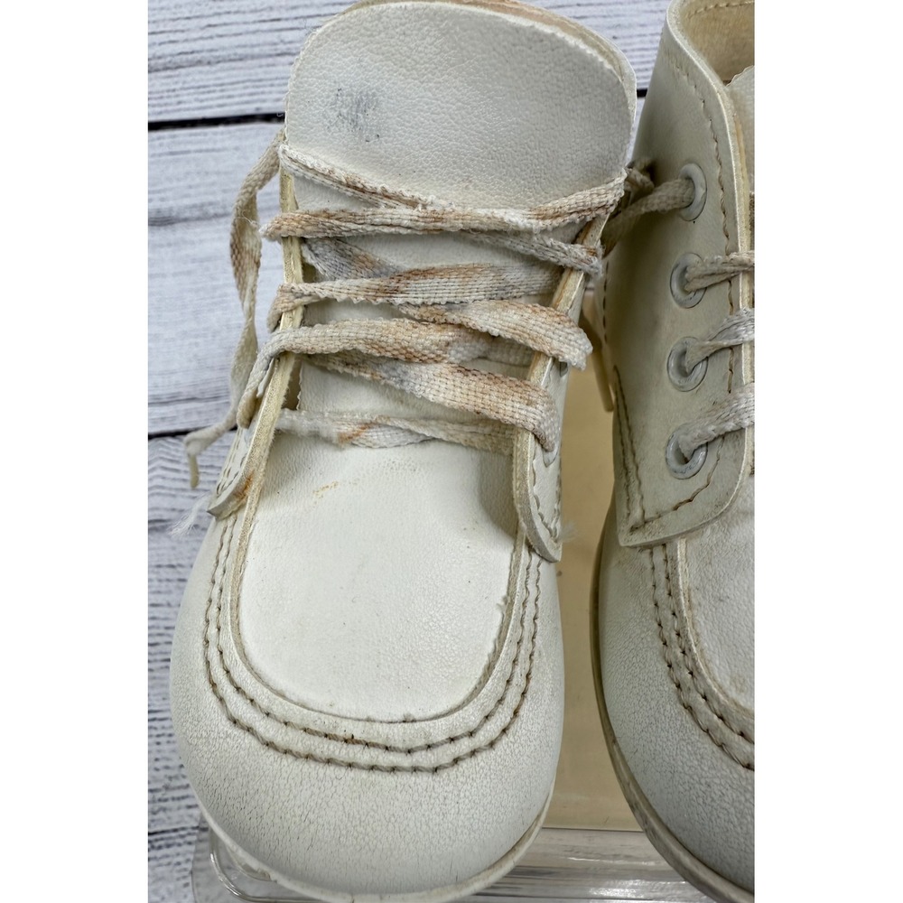 Vintage Toys R Us Size 4, 10 to 12 Months White Leather Baby Crib Shoes Trainer - Picture 5 of 9